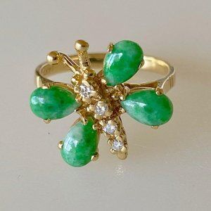SOLD🔥Vintage 14k Jade Diamond Butterfly Ring 3.6g